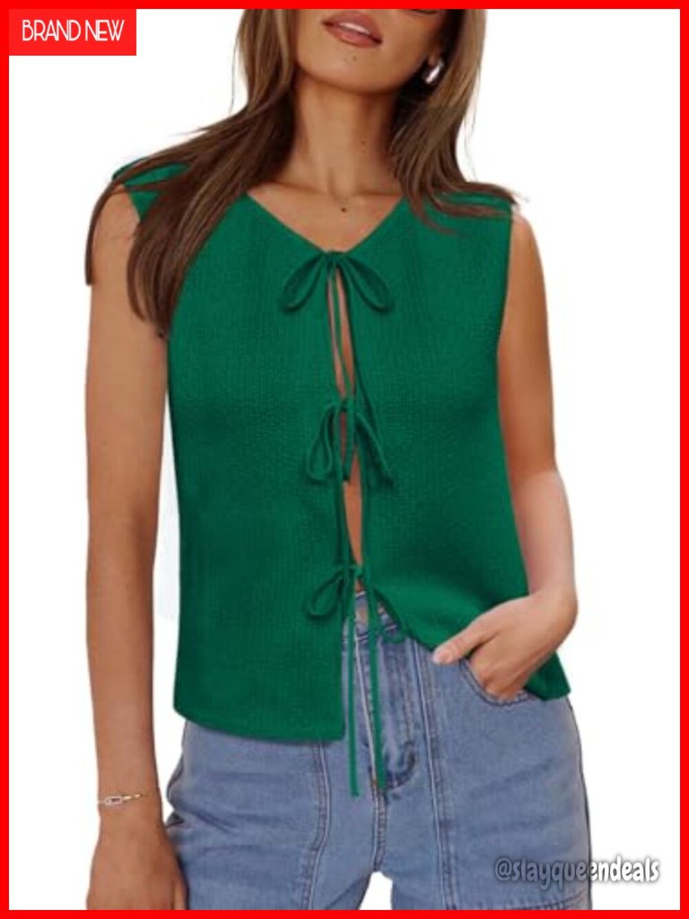 Women's Sleeveless Tie Front Crochet Knit Sweater Vest Y2K Summer Going Out Top